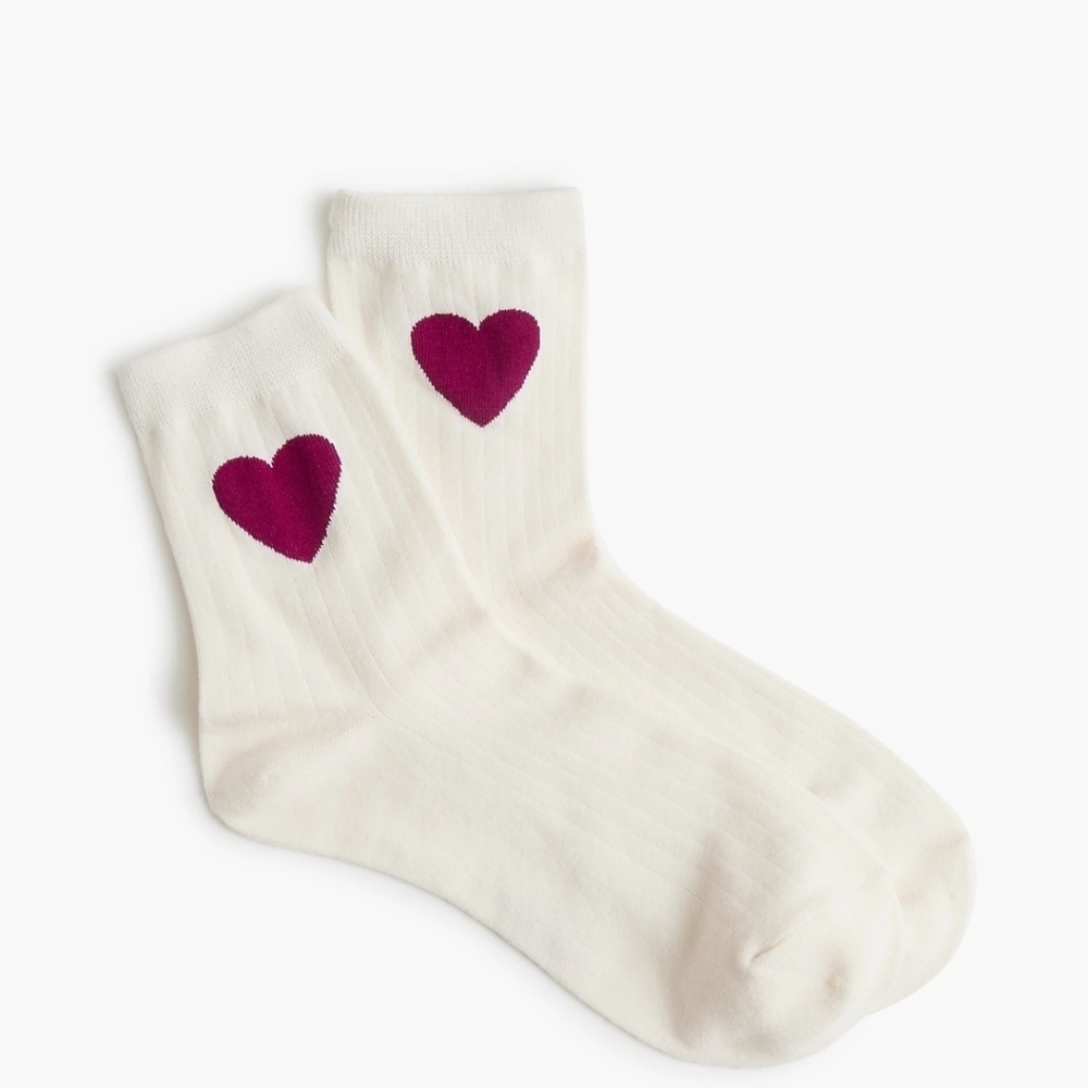 J. Crew Cream Boot Socks with Purple Heart